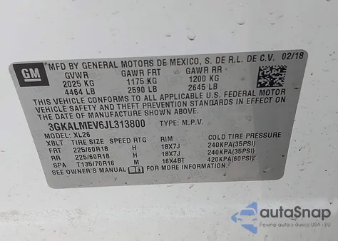 2018 GMC Terrain Sle z USA, uszkodzony, nr VIN 3GKALMEV6JL313800